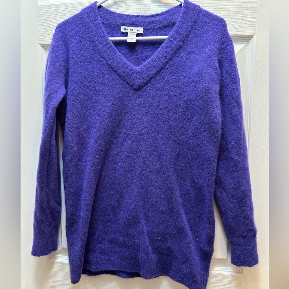 Athleta Deep Purple V-Neck Cozy Knit Sweater